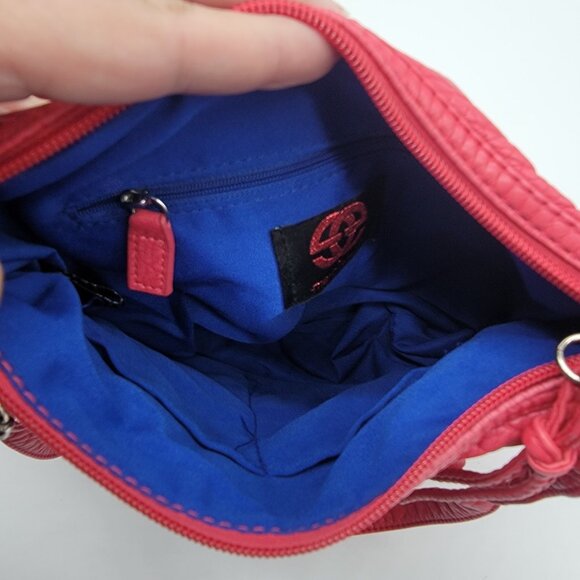 Red by Marc Ecko Slouchy Hobo Crossbody Shoulder Bag Medium Red Ruffle Tassel - Picture 5 of 9